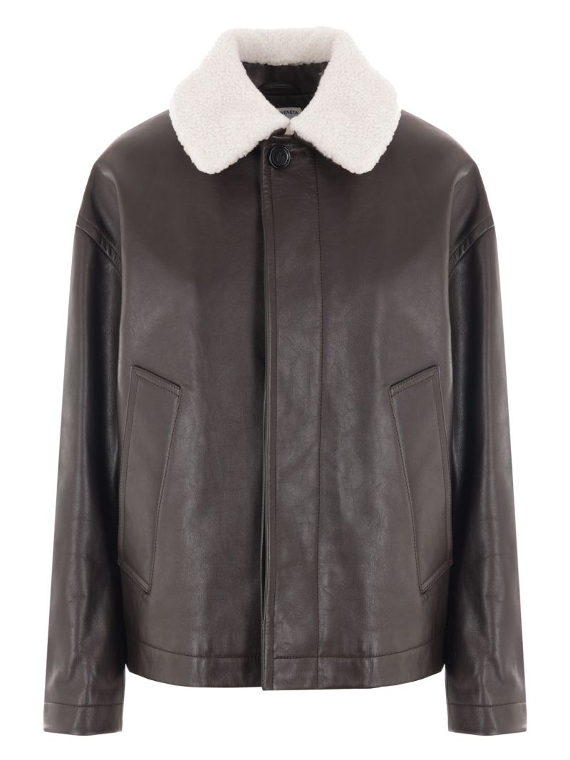 Brown Contrast-collar Leather Jacket