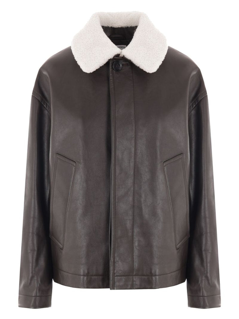 Brown Contrast-collar Leather Jacket