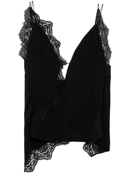 Lace-trim Silk Top
