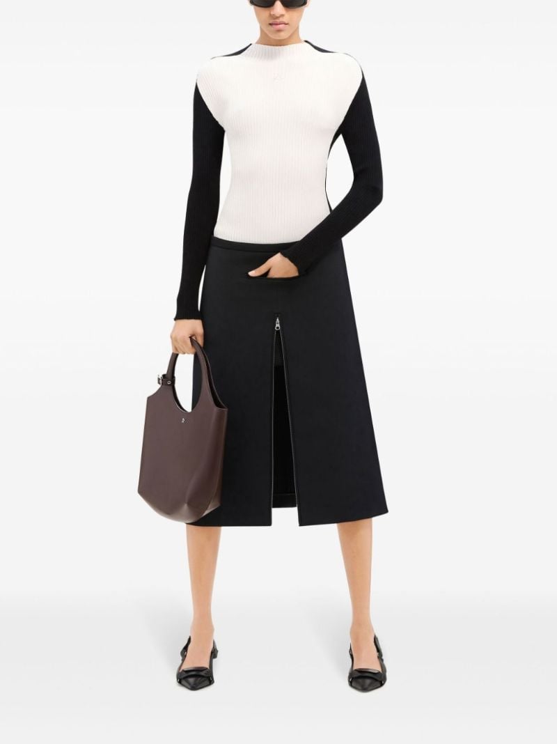 White Colour-block Ribbed Sweater
