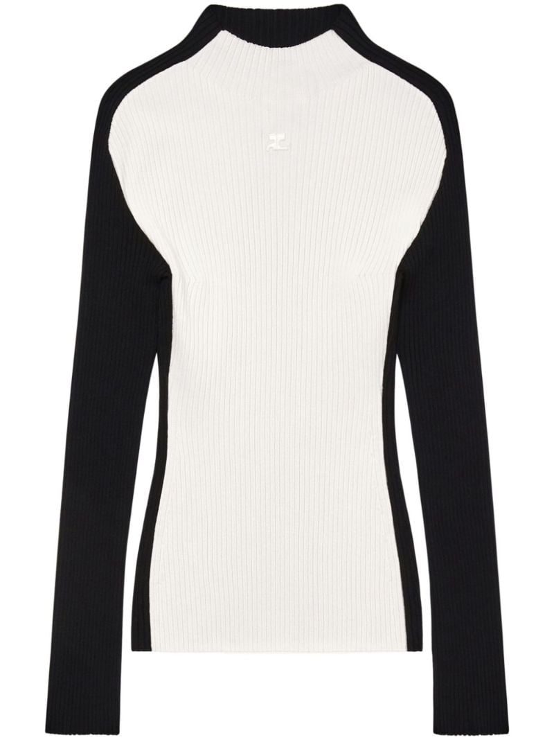 White Colour-block Ribbed Sweater