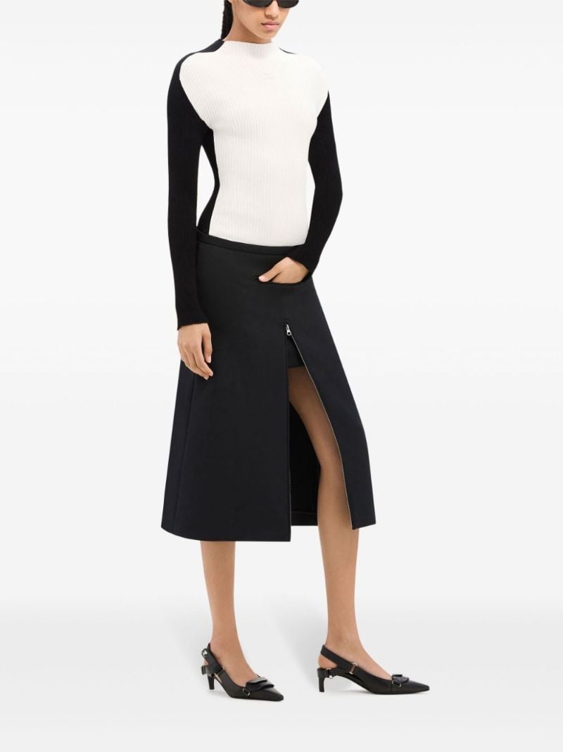 White Colour-block Ribbed Sweater
