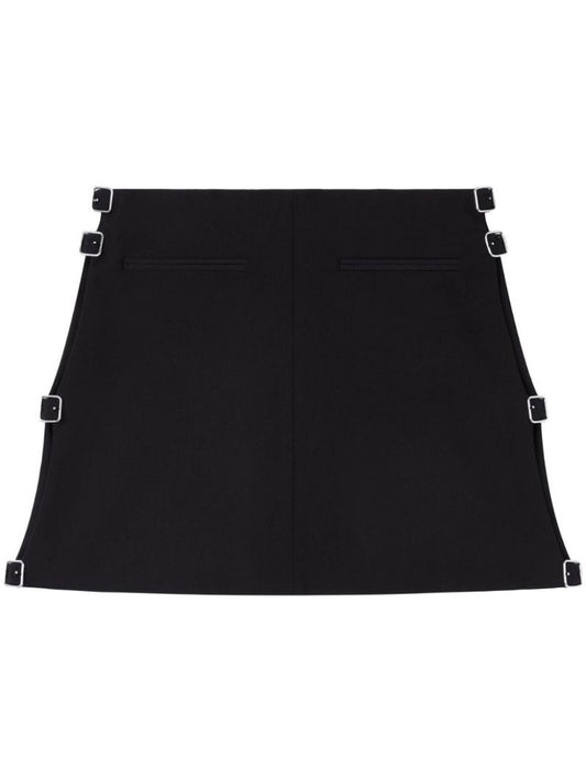 Black Buckled Wool Mini Skirt