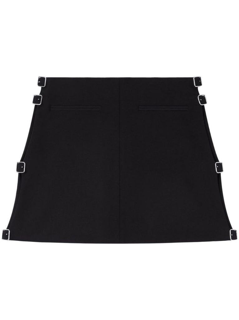 Black Buckled Wool Mini Skirt