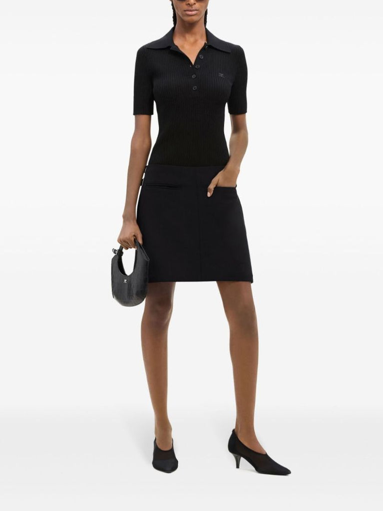 Black Buckled Wool Mini Skirt