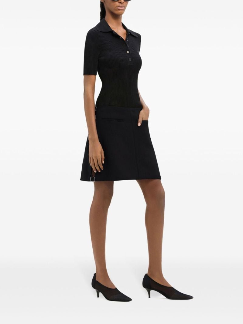 Black Buckled Wool Mini Skirt
