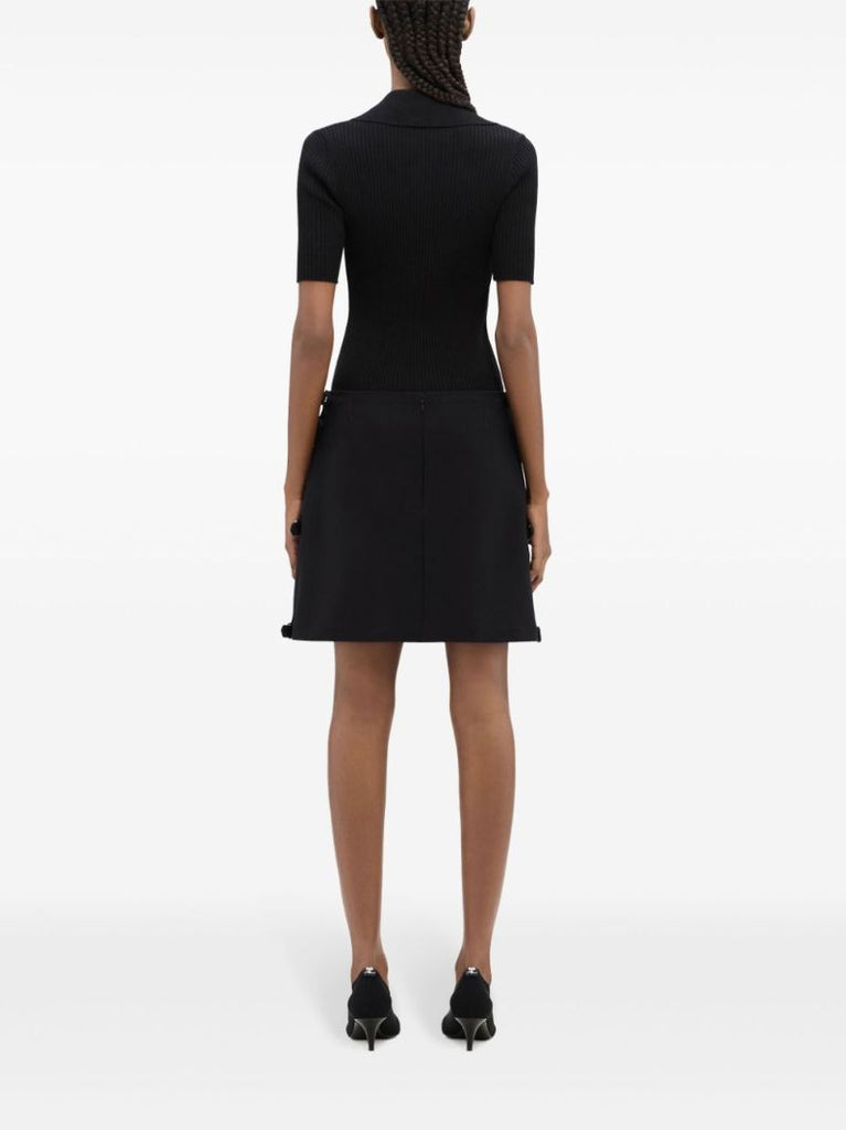 Black Buckled Wool Mini Skirt