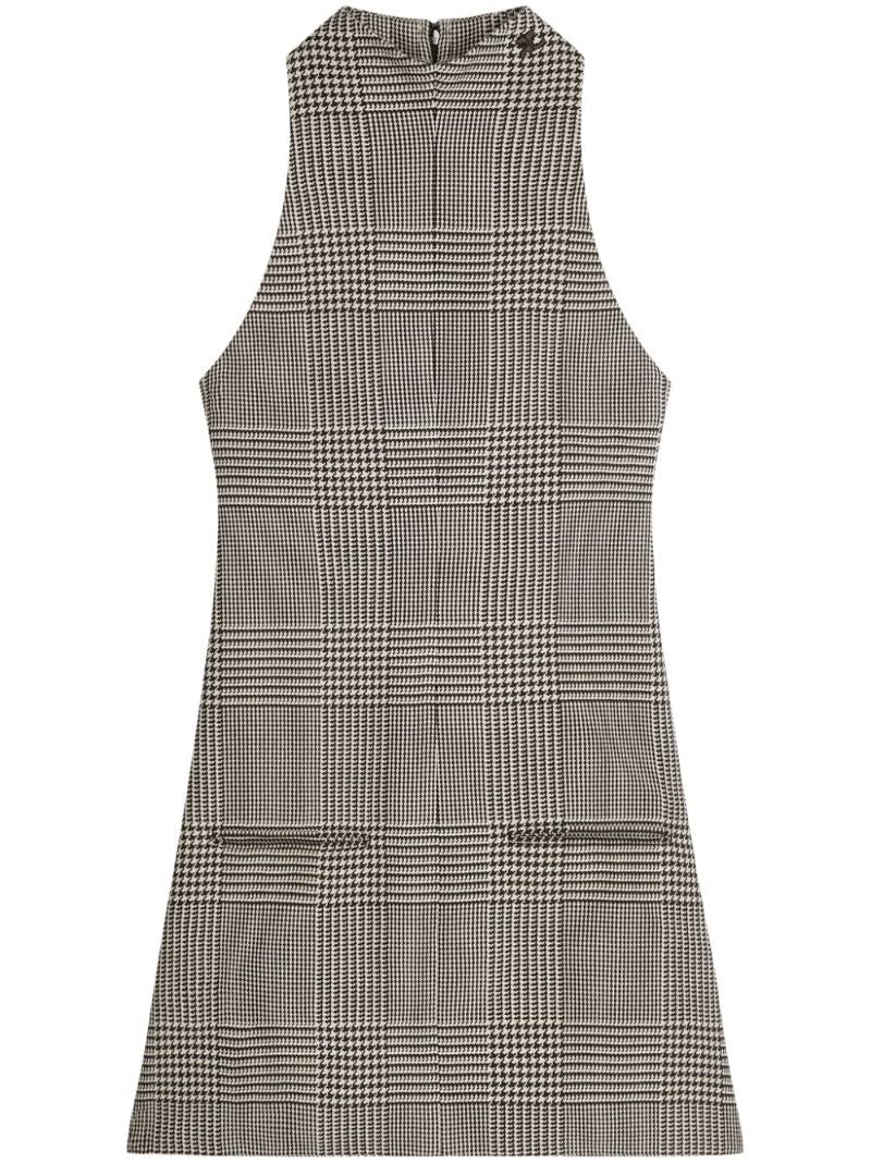 Neutral Houndstooth-pattern Mini Dress