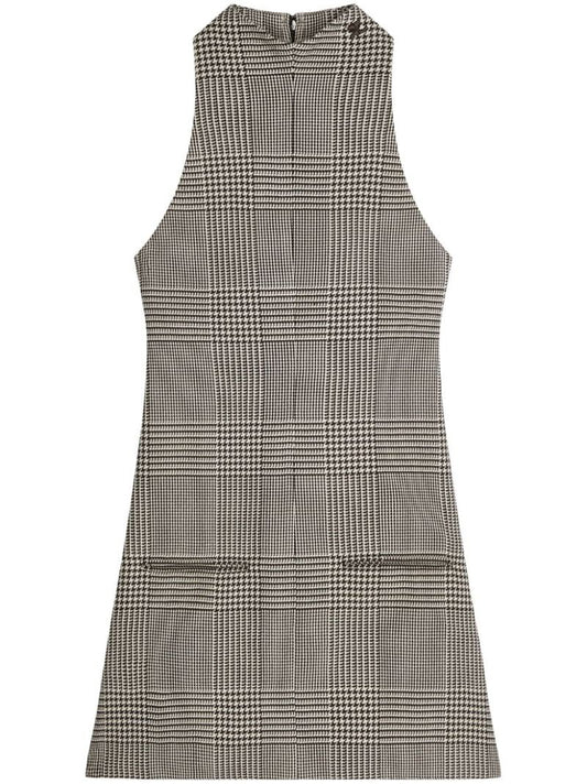 Neutral Houndstooth-pattern Mini Dress