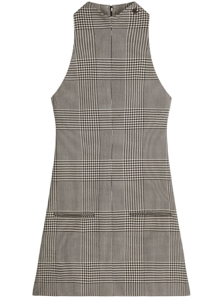 Neutral Houndstooth-pattern Mini Dress