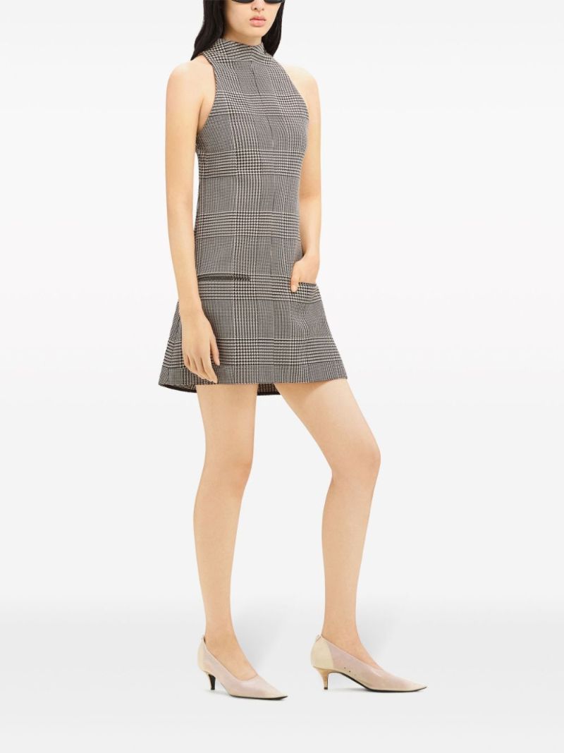 Neutral Houndstooth-pattern Mini Dress