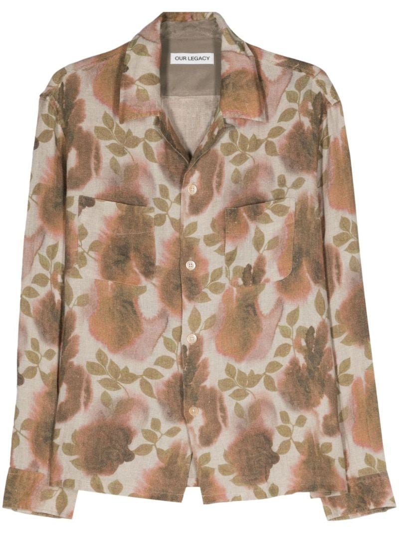 Neutral Heusen Floral-print Linen Shirt