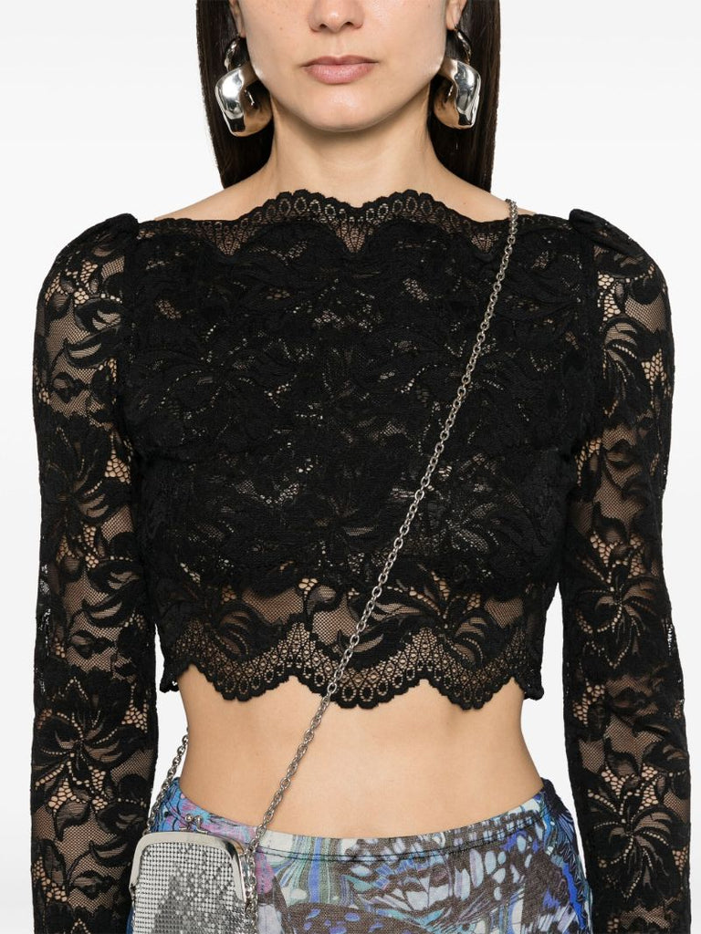 Black Lace Crop Blouse