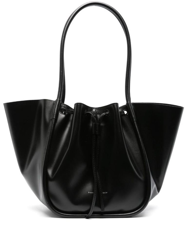 Black Ruched Large Leather Tote Bag