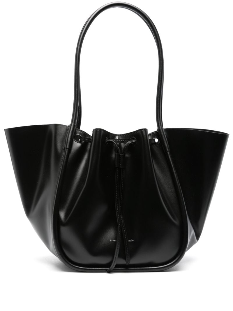 Black Ruched Large Leather Tote Bag