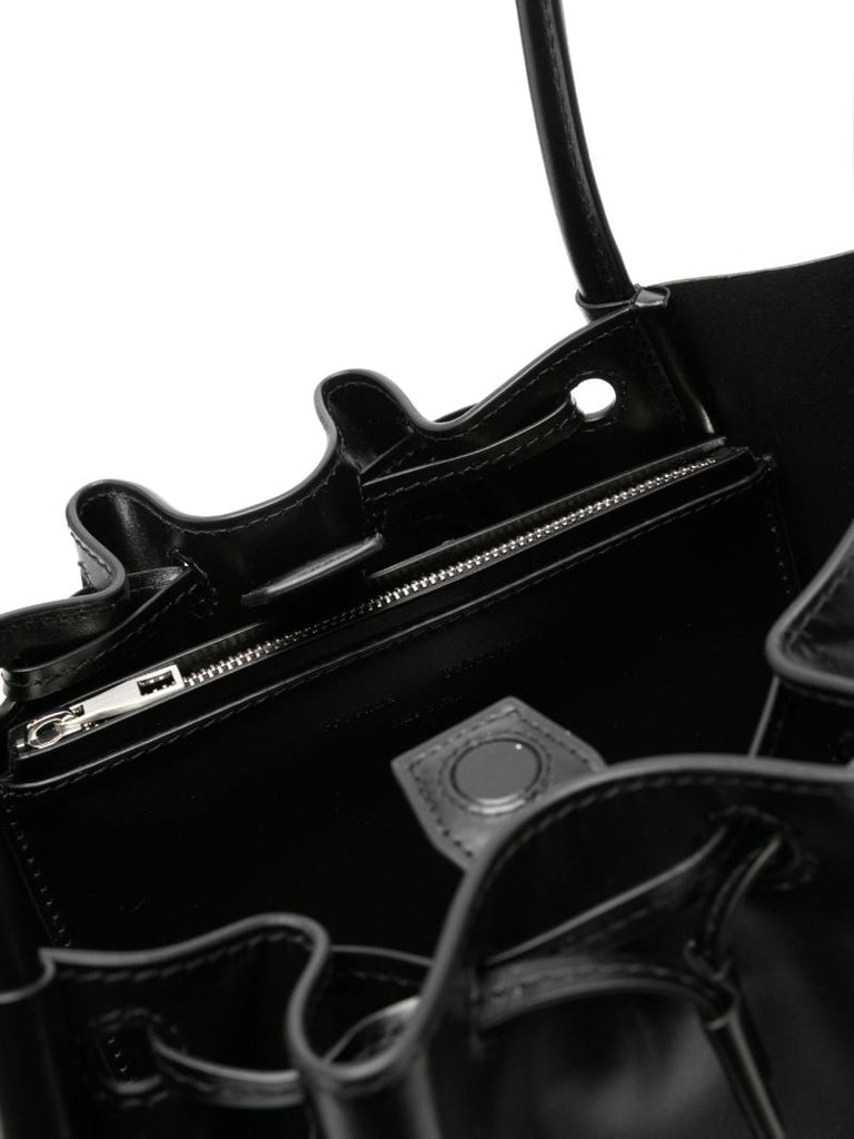 Black Ruched Large Leather Tote Bag