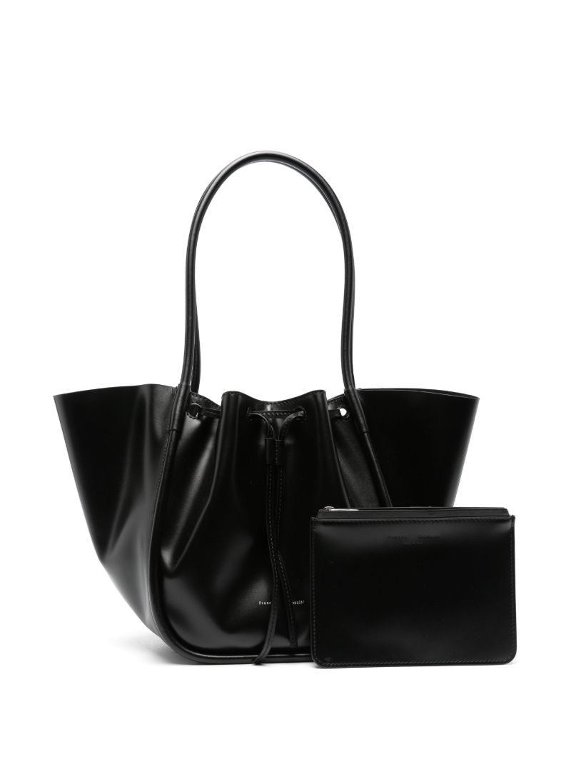 Black Ruched Large Leather Tote Bag