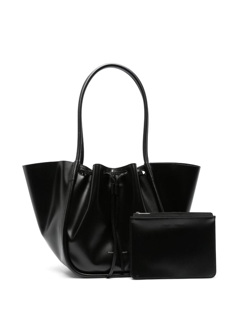 Black Ruched Large Leather Tote Bag
