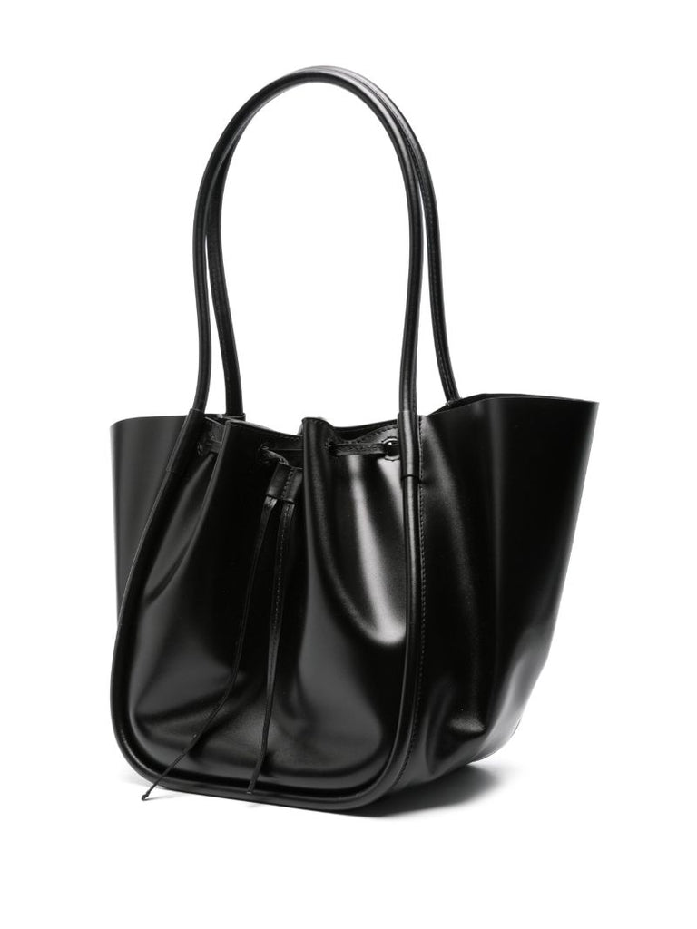 Black Ruched Large Leather Tote Bag