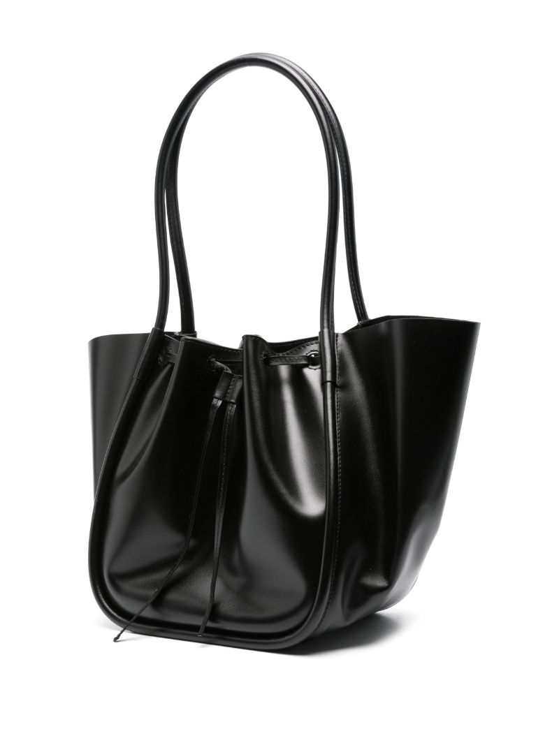 Black Ruched Large Leather Tote Bag