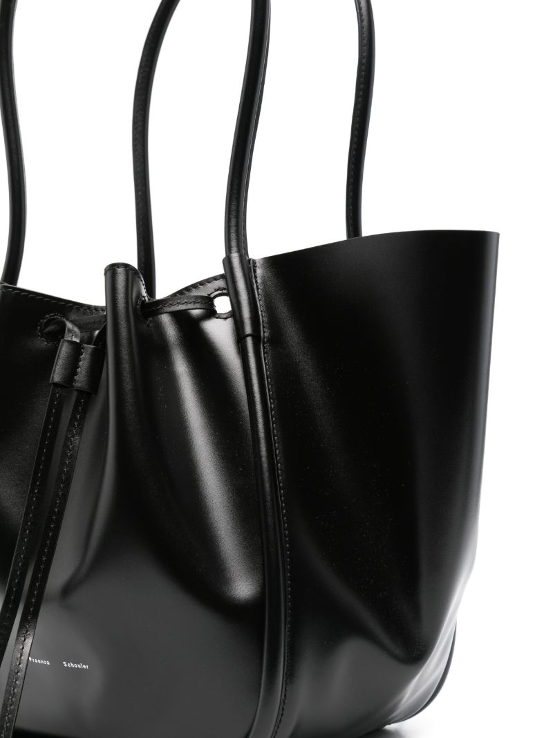 Black Ruched Large Leather Tote Bag