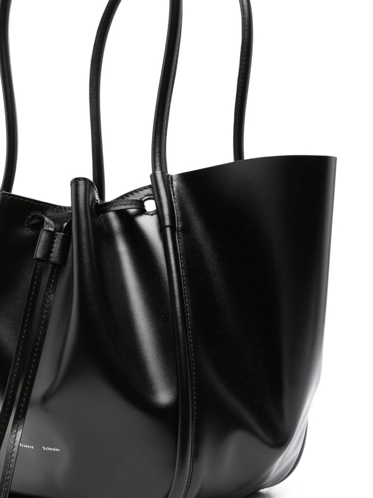 Black Ruched Large Leather Tote Bag
