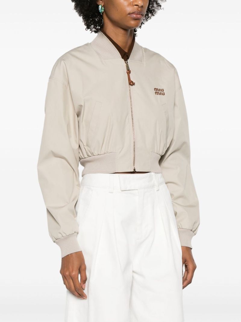 Neutral Cropped Bomber Jacket