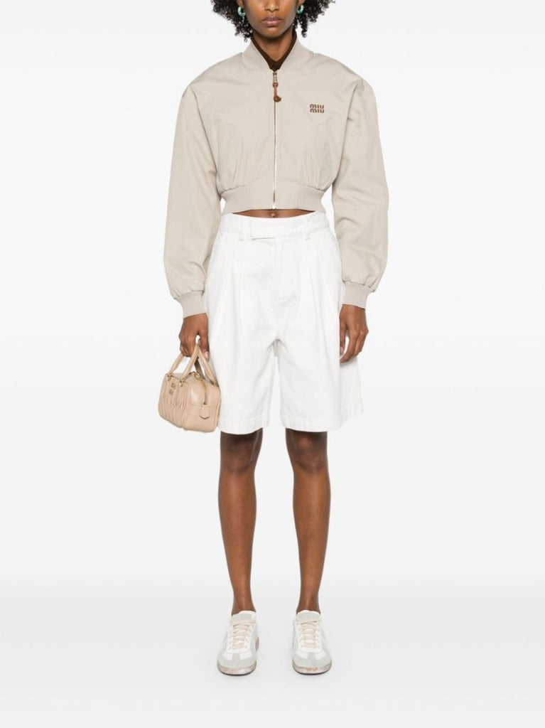 Neutral Cropped Bomber Jacket