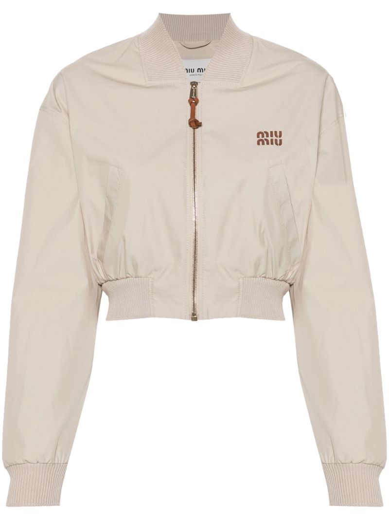Neutral Cropped Bomber Jacket