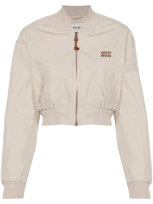 Neutral Cropped Bomber Jacket