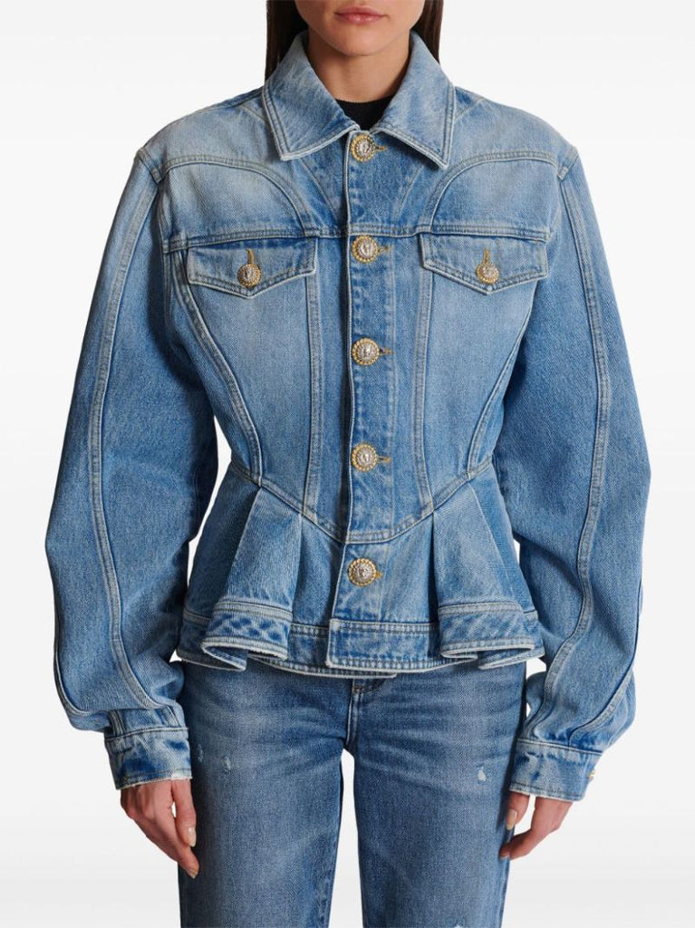 Blue Pleated Denim Jacket