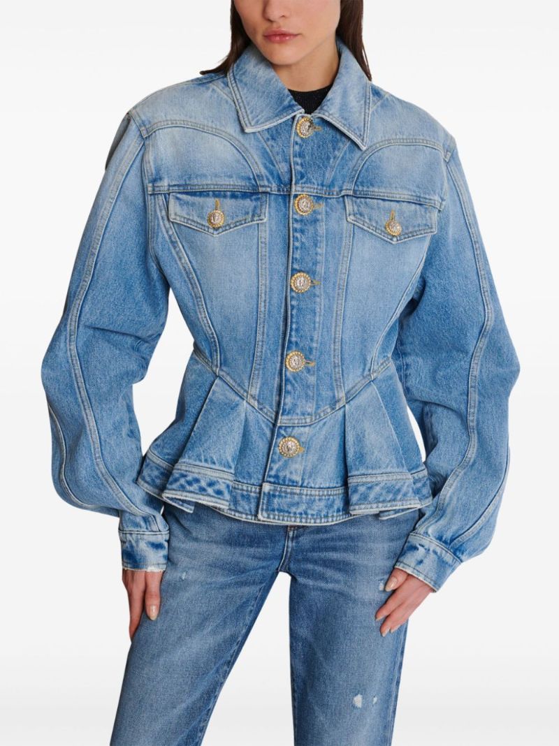 Blue Pleated Denim Jacket