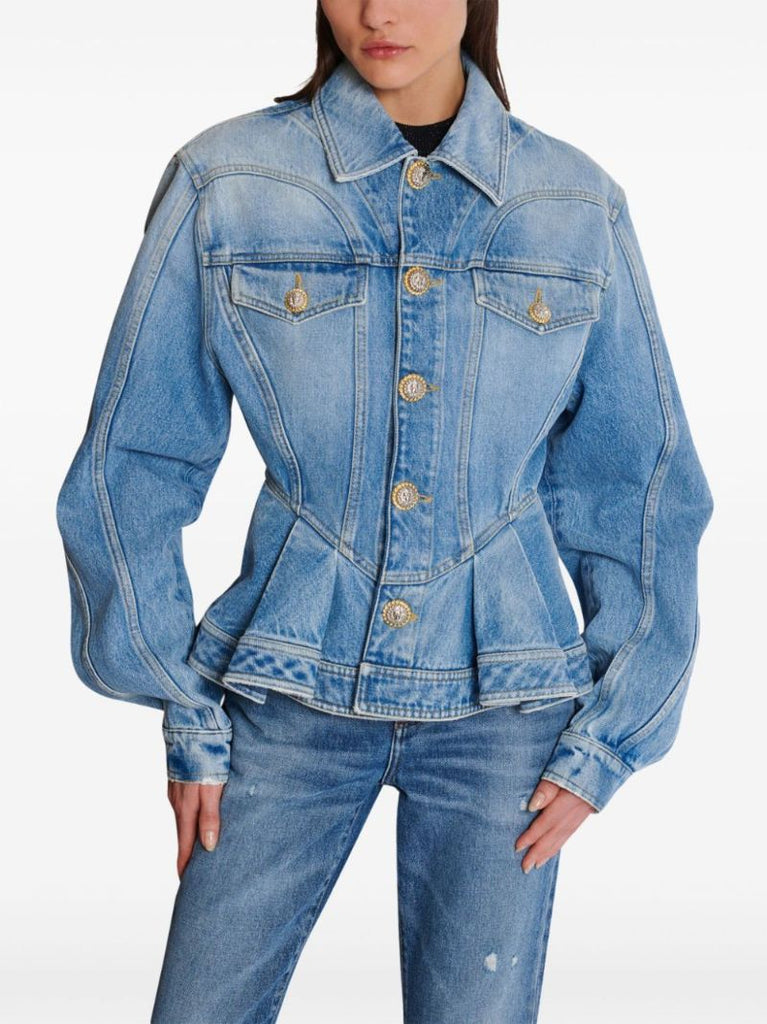 Blue Pleated Denim Jacket
