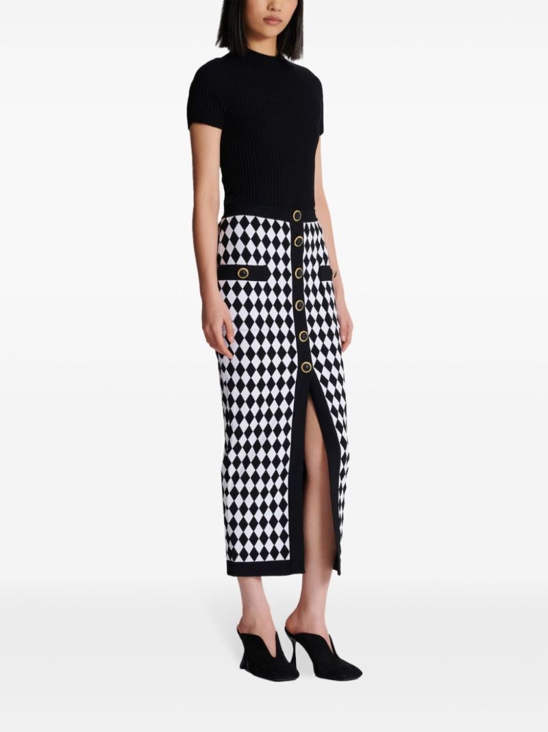 Black and White Diamond-jacquard Skirt