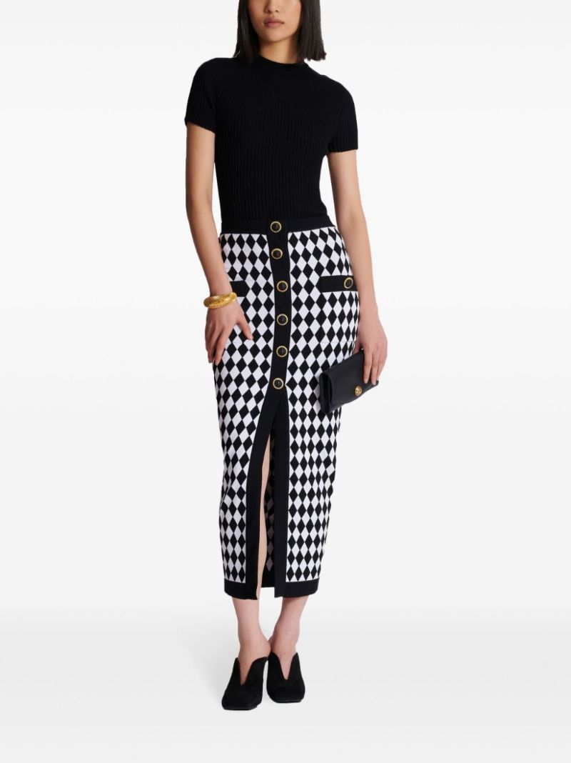 Black and White Diamond-jacquard Skirt