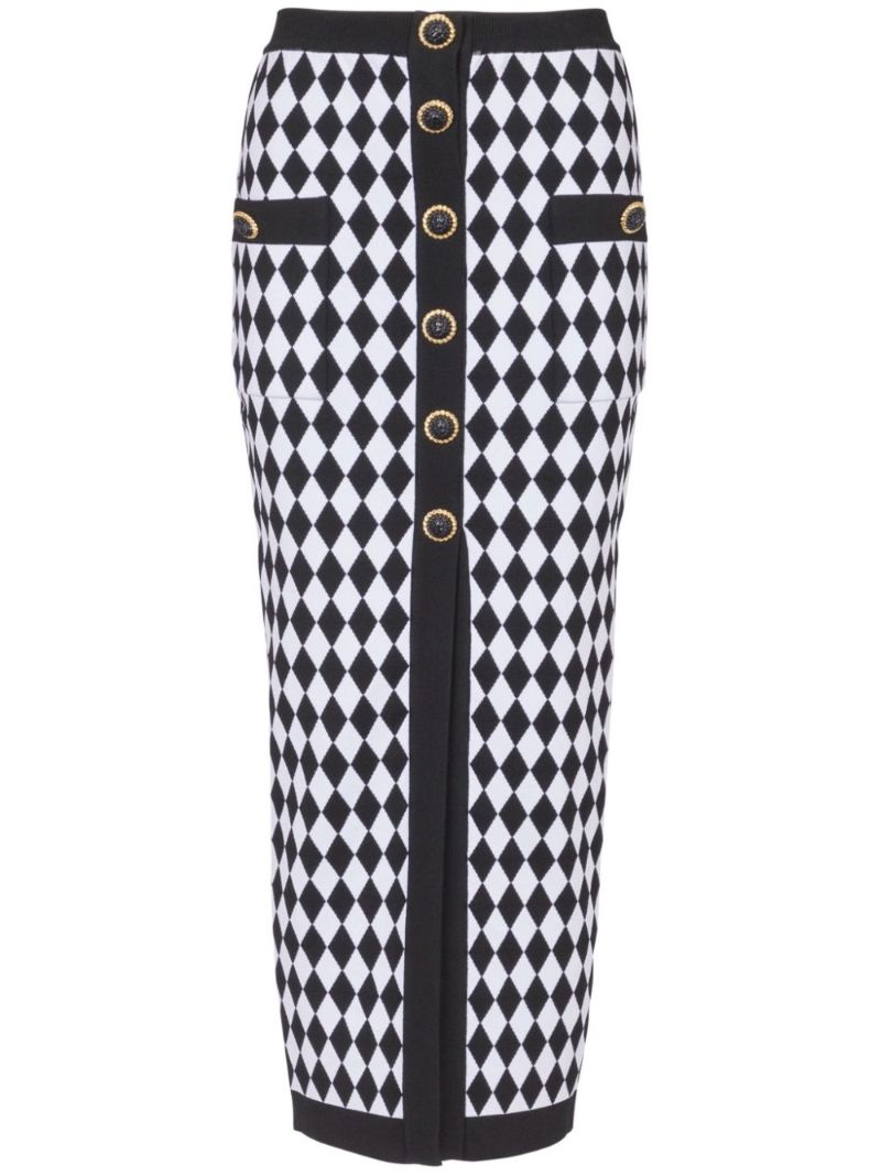 Black and White Diamond-jacquard Skirt