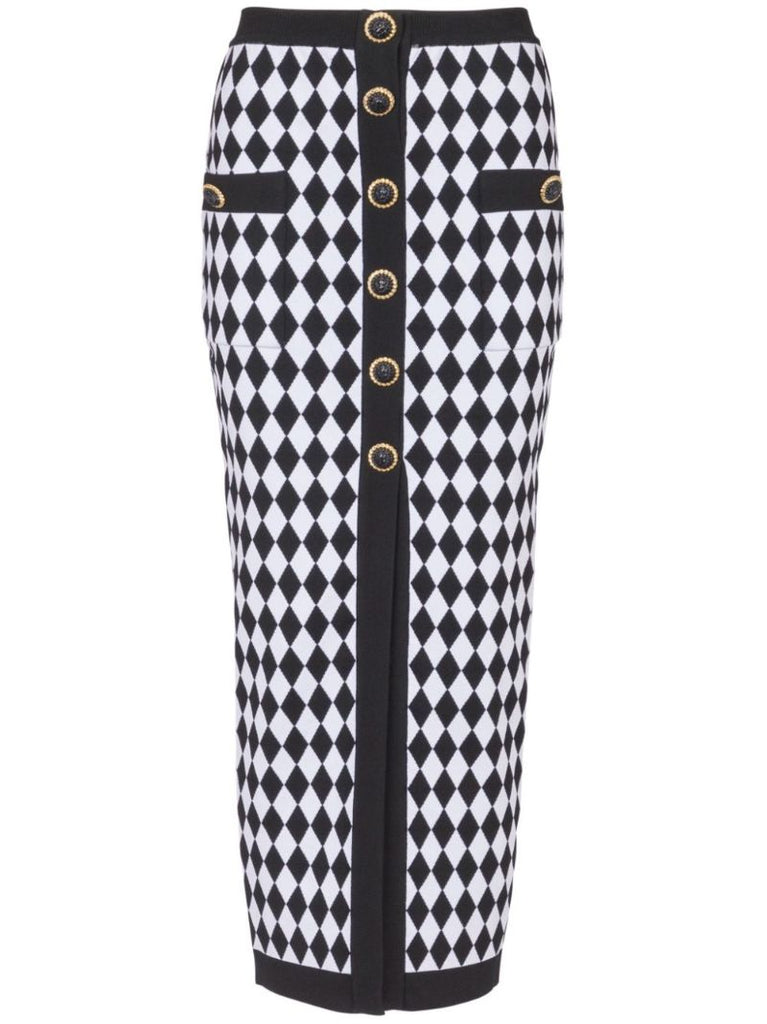 Black and White Diamond-jacquard Skirt
