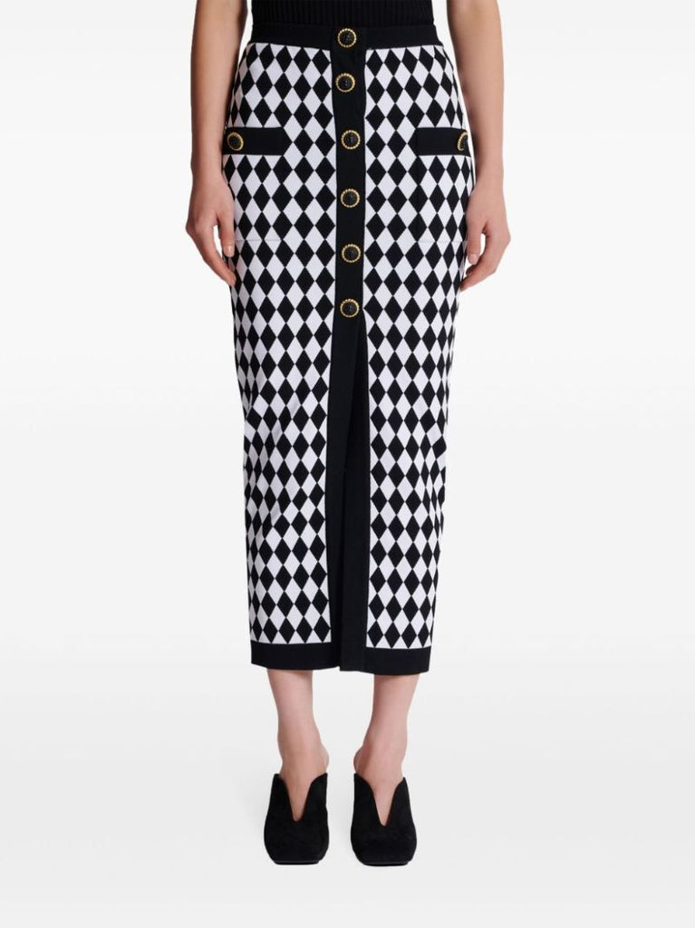 Black and White Diamond-jacquard Skirt