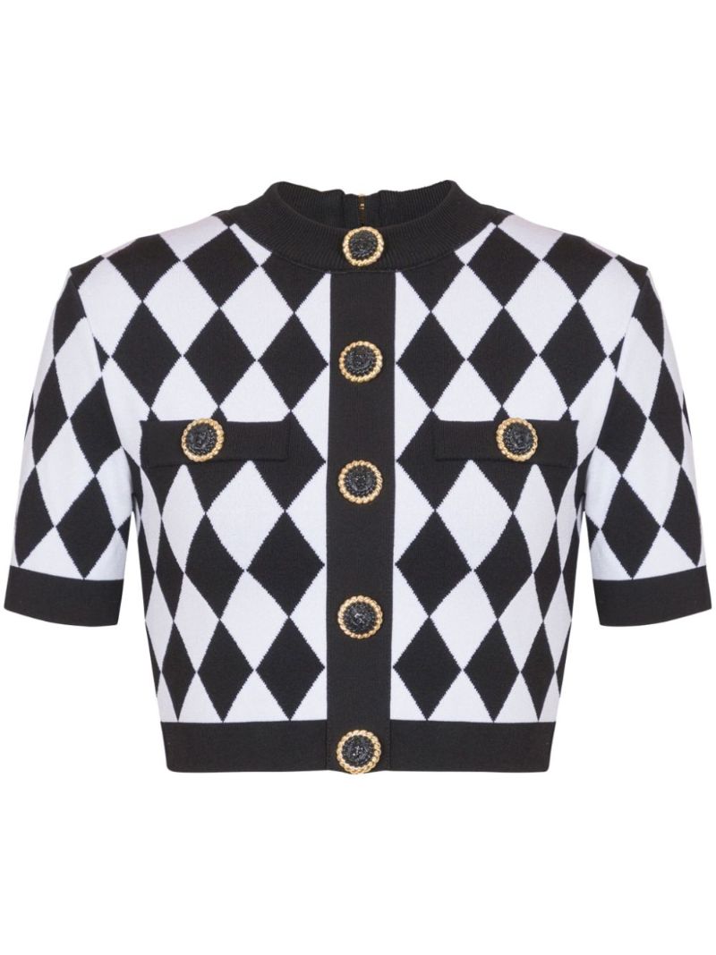 Black and White Diamond Jacquard Knitted Top