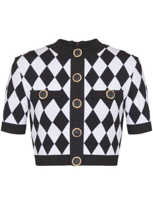 Black and White Diamond Jacquard Knitted Top