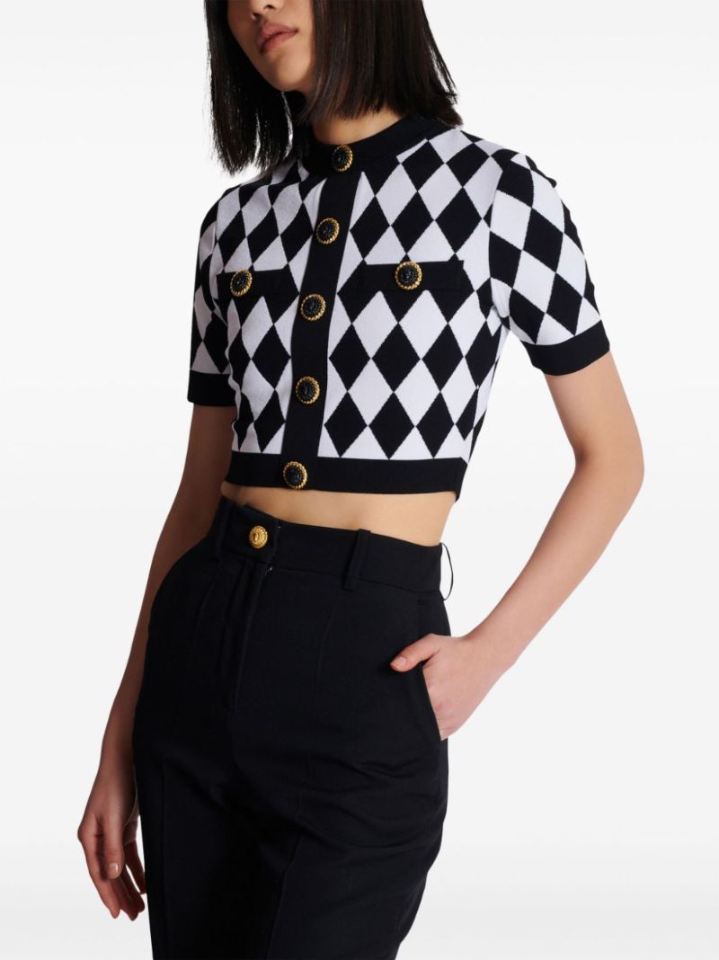 Black and White Diamond Jacquard Knitted Top
