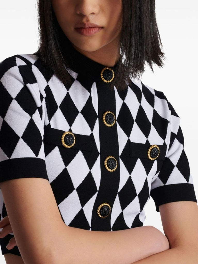 Black and White Diamond Jacquard Knitted Top