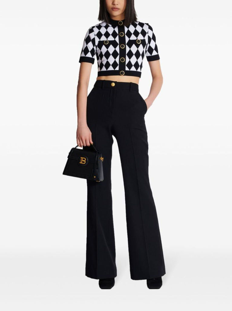 Black and White Diamond Jacquard Knitted Top