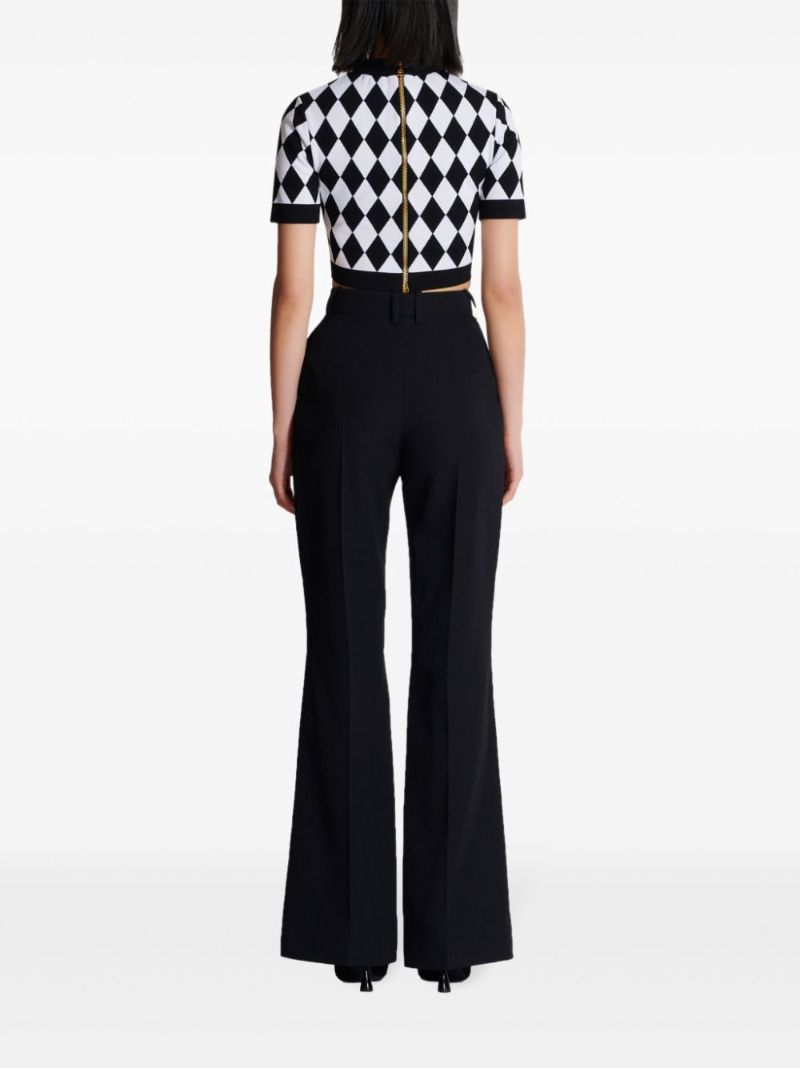 Black and White Diamond Jacquard Knitted Top
