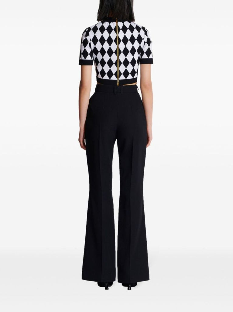Black and White Diamond Jacquard Knitted Top