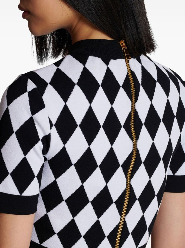 Black and White Diamond Jacquard Knitted Top