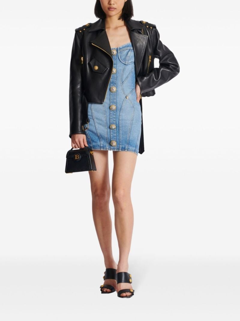 Blue Button-embellished Denim Mini Dress
