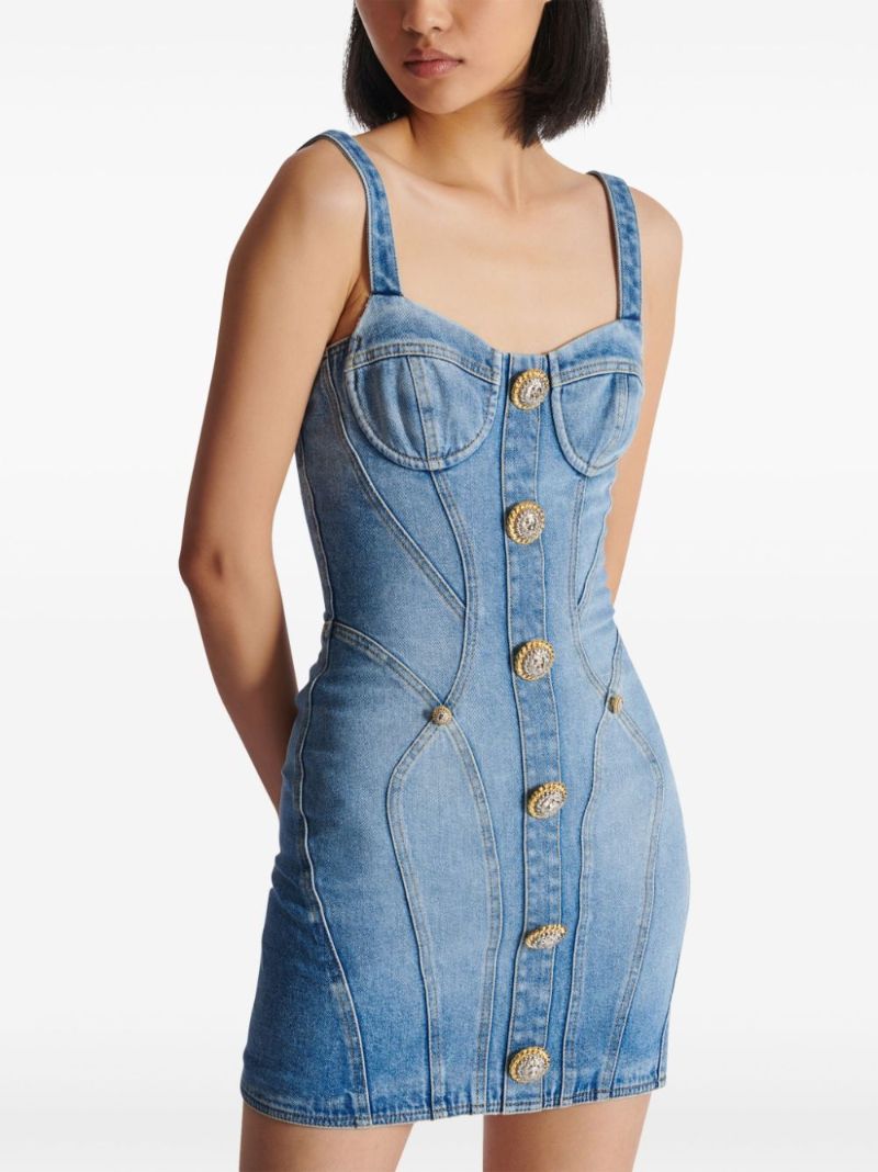 Blue Button-embellished Denim Mini Dress