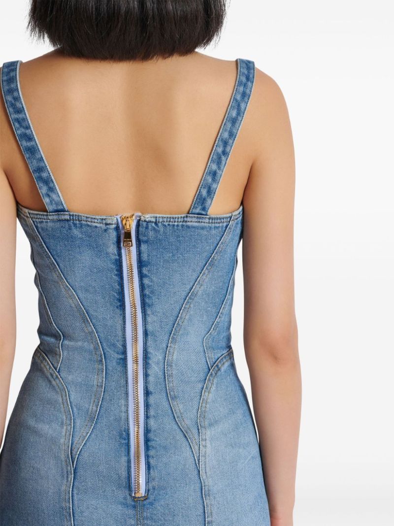 Blue Button-embellished Denim Mini Dress