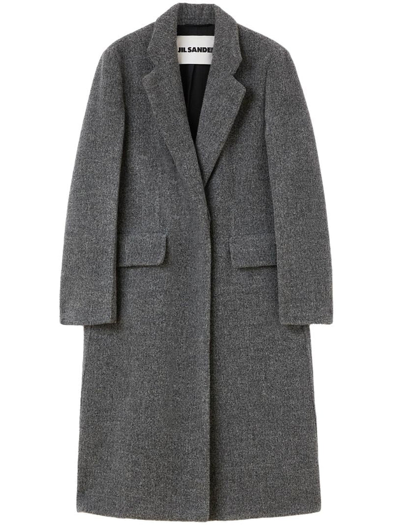 Grey Single-breasted Midi Coat